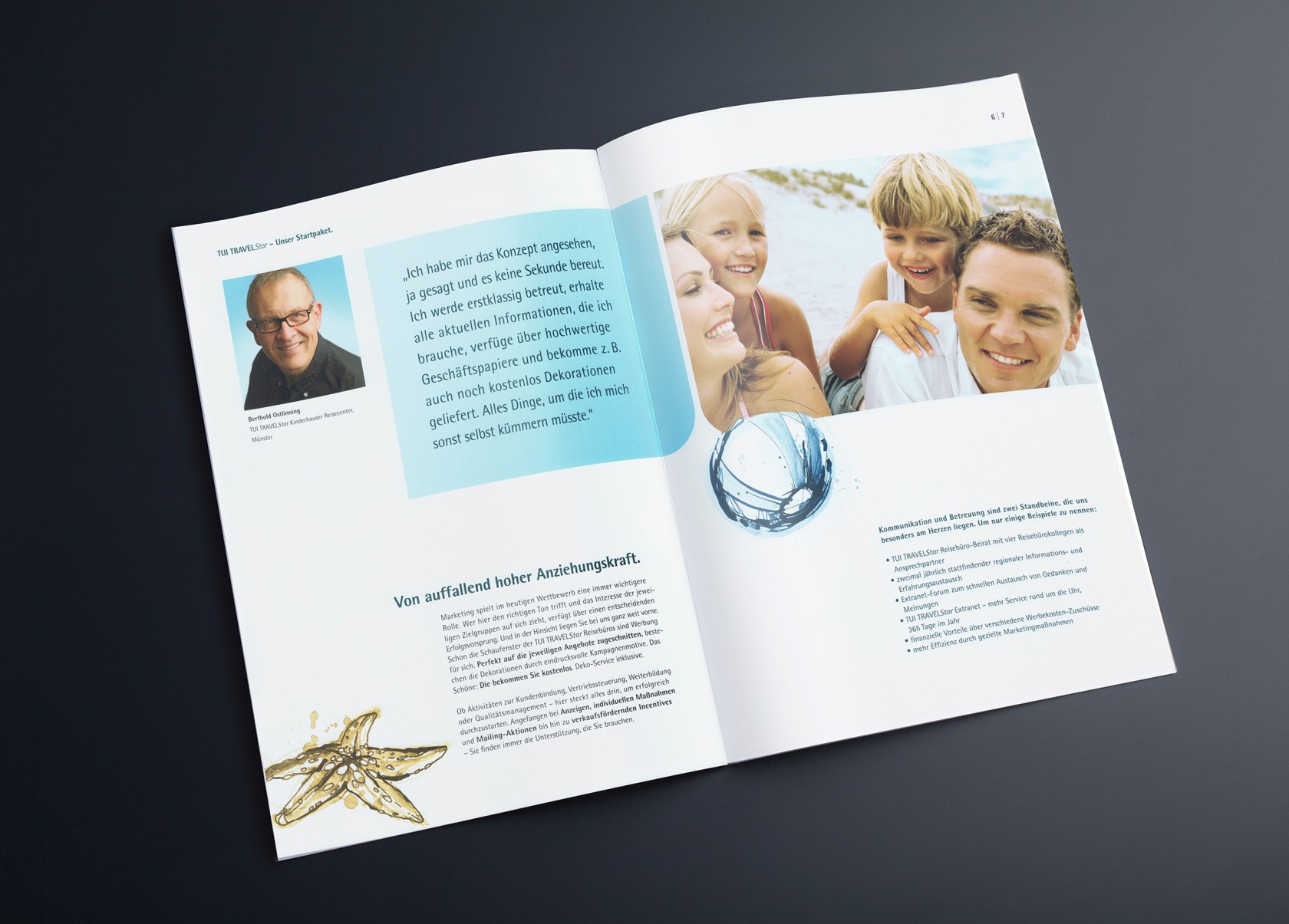 TUI TRAVELStar Reiseveranstalter – Europas führendem Reiseveranstalter, Broschüre – Doppelseite mit Empfehlungen zu Thema Reisen.